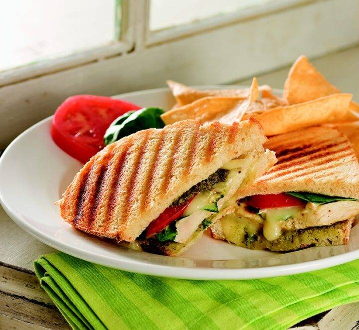Grilled Chicken Sandwiches with Pesto, Brie & Arugula