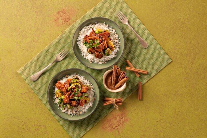Sticky Hot Garlic Glazed Chicken With Crispy Coconut Rice